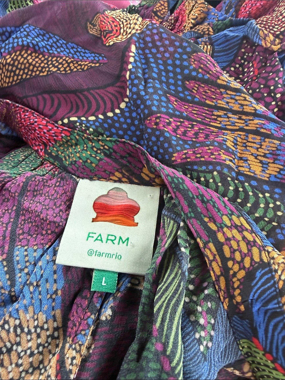 Farm Rio Ruffled printed georgette maxi dress hidden birds - Picture 4 of 4